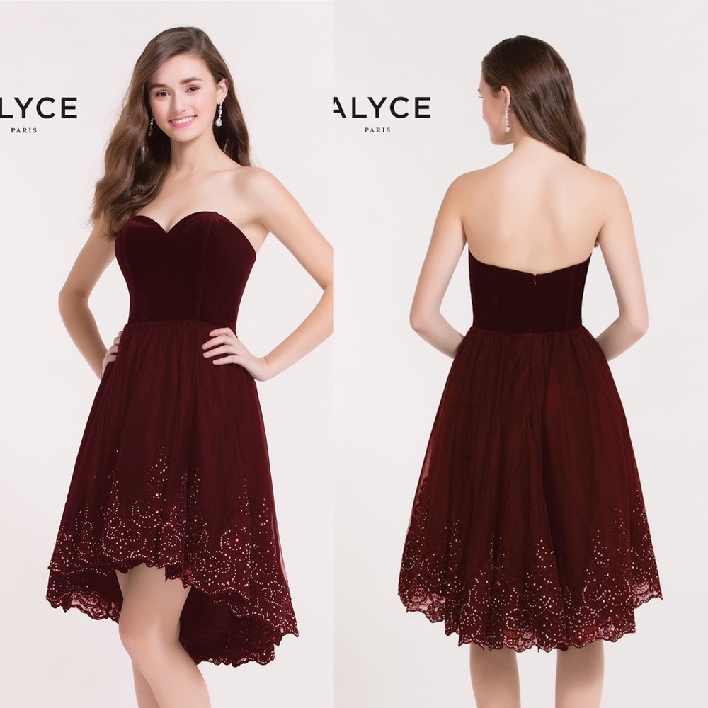 Burgundy high low dress Alyce Paris size 8 - Picture 2 of 3